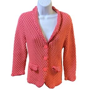Caslon Knit Blazer Coral Pink Button‎ Front Textured Jacket Small